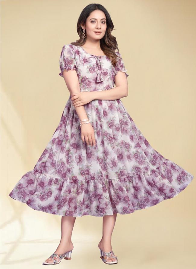 Georgette Pink Daily Wear Printed Readymade Dress